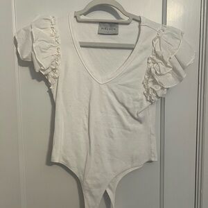 Hausen White Ruffle Sleeve Bodysuit